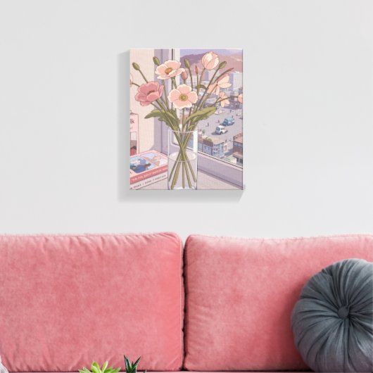 Serene Bloom Window View Art Print Leinwanddruck (Insitu (Wohnzimmer))