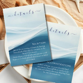 Serene Blue Abstract Beach Wedding Details Begleitkarte