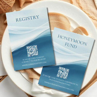 Serene Blue Abstract Beach Wedding Registry Begleitkarte