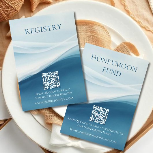 Serene Blue Abstract Beach Wedding Registry Begleitkarte