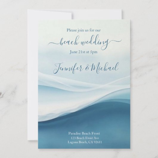 Serene Blue Beach Wedding Einladung (Vorderseite)