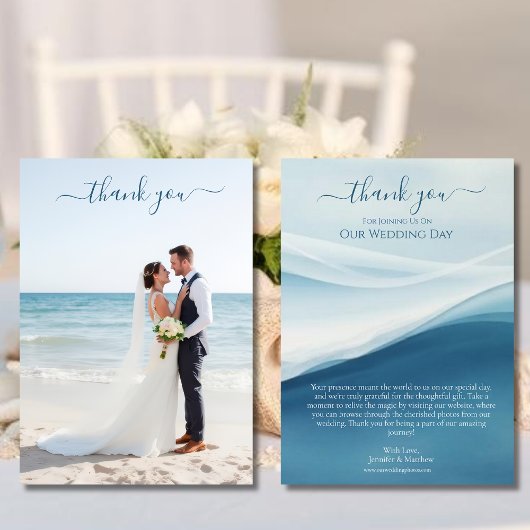 Serene Blue Beach Wedding Thank you  Einladung