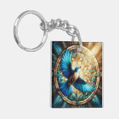 Serene Blue Bird auf festem Glas Schlüsselanhänger (Vorderseite links)