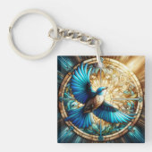 Serene Blue Bird auf festem Glas Schlüsselanhänger (Vorderseite)