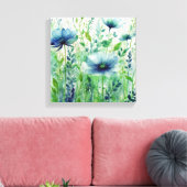Serene Blue Blossoms - Aquarellblume Leinwanddruck (Insitu (Wohnzimmer))