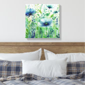 Serene Blue Blossoms - Aquarellblume Leinwanddruck (Insitu (Schlafzimmer))