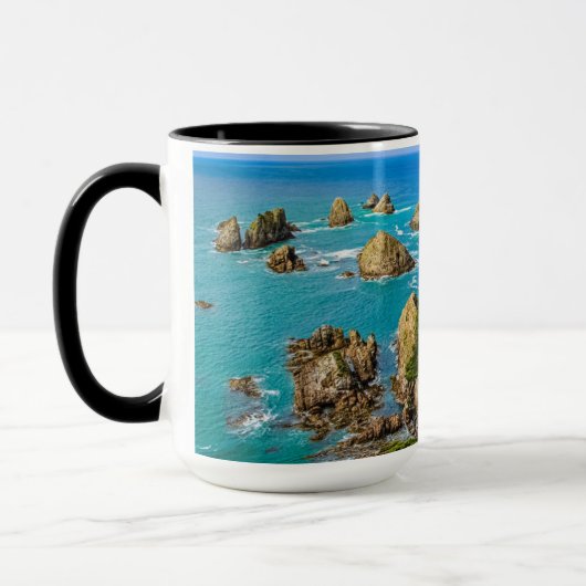 Serene Blue Coastal Nugget Point Landscape Foto Tasse (Links)