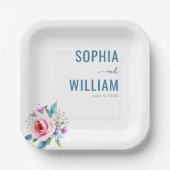 Serene Blue Floral Elegancy Pappteller (Vorderseite)