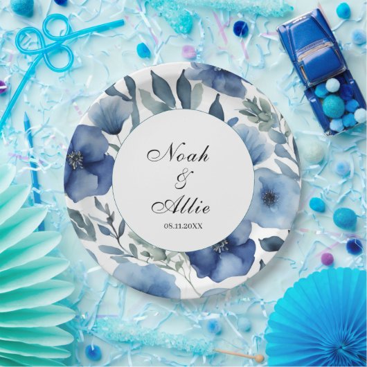 Serene Blue Floral Wedding Pappteller (Party)