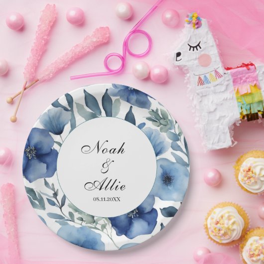 Serene Blue Floral Wedding Pappteller (Party)