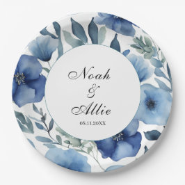 Serene Blue Floral Wedding Pappteller