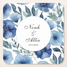 Serene Blue Floral Wedding Rechteckiger Pappuntersetzer