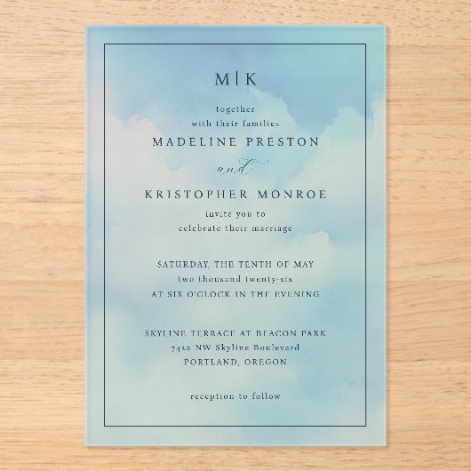 Serene Blue Gradient Wedding Invitation Acryleinladungen (Vorderseite)