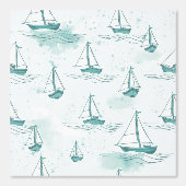 Serene Blue Green Sailing Boote Muster Tapete (Vorderseite)