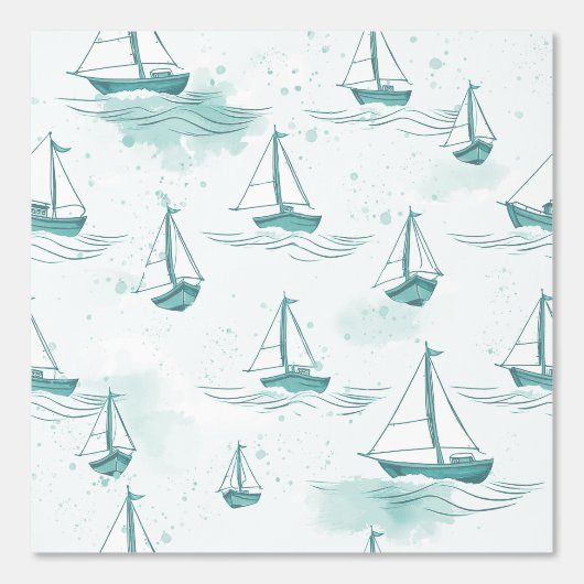 Serene Blue Green Sailing Boote Muster Tapete (Vorderseite)