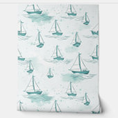 Serene Blue Green Sailing Boote Muster Tapete (Abrollen)