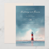 Serene Blue Leuchtturm Strand Einladung (Vorne/Hinten)