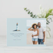 Serene Blue Leuchtturm Strand Save The Date (Stehend Vorderseite)