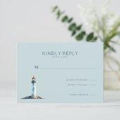 Serene Blue Lighthouse RSVP Karte (Stehend Vorderseite)
