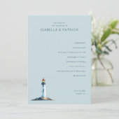Serene Blue Lighthouse Wedding Ceremony Programm (Stehend Vorderseite)