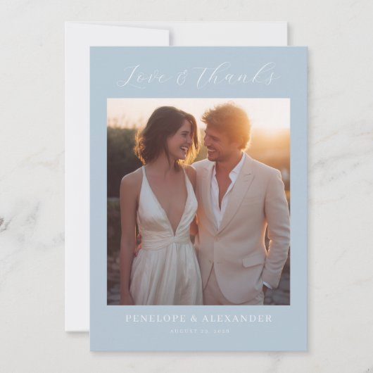 Serene Blue Minimalist Photo Dankeskarte (Vorderseite)