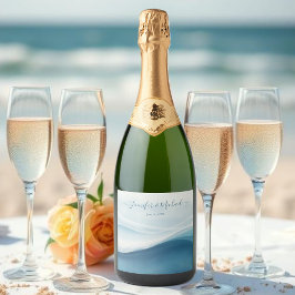 Serene Blue Modern Beach Schaumweinetikett