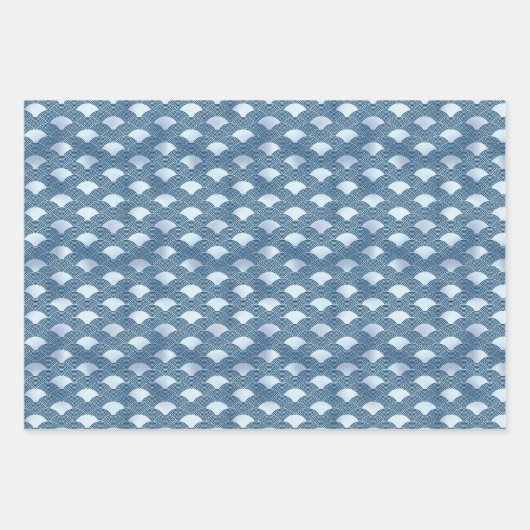 Serene Blue Motifs: Ventilatoren, Waves & geometri Geschenkpapier Set (Vorderseite 3)