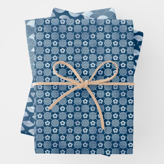 Serene Blue Motifs: Ventilatoren, Waves & geometri Geschenkpapier Set (Beispiel)