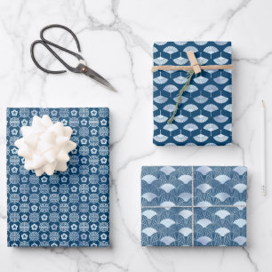 Serene Blue Motifs: Ventilatoren, Waves & geometri Geschenkpapier Set