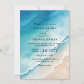 Serene Blue Ocean Beach Budget QR Code Wedding Einladung (Vorderseite)