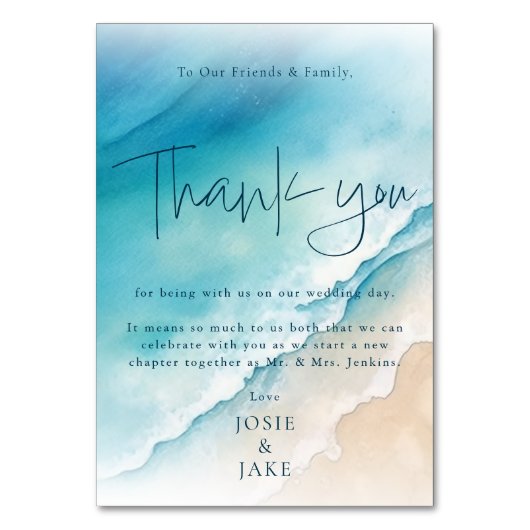 Serene Blue Ocean Beach Hochzeit Vielen Dank Karte (Vorderseite)
