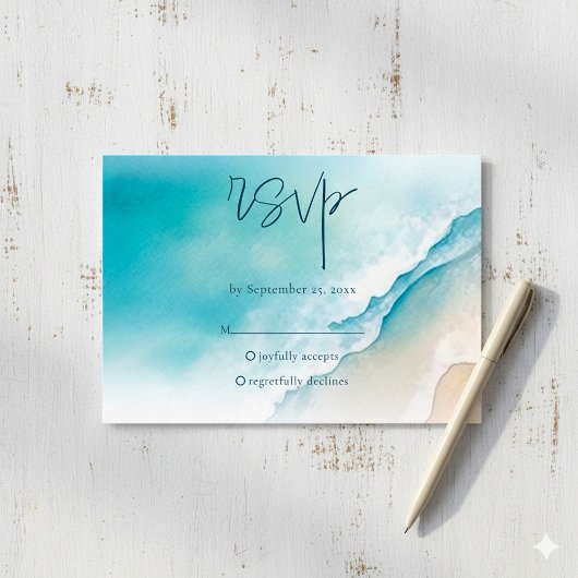 Serene Blue Ocean Beach UAWG Response Cards RSVP Karte