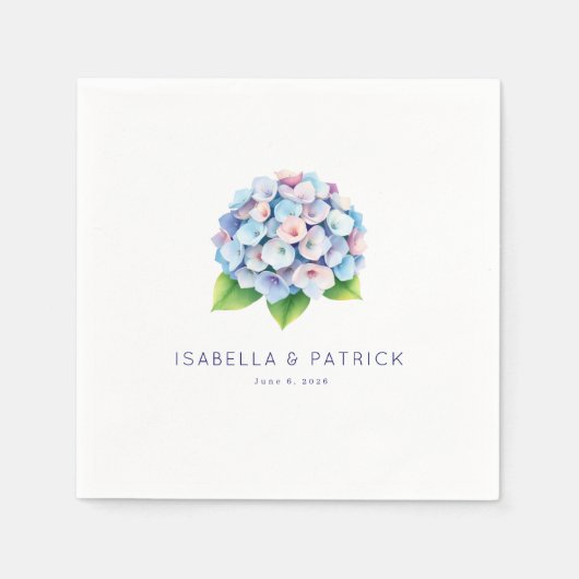 Serene Blue Pink Watercolor Hydrangea Serviette (Vorderseite)