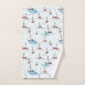 Serene Blue Red Sailing Boote auf Sea Pattern Badhandtuch Set (Handtuch)