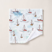 Serene Blue Red Sailing Boote auf Sea Pattern Badhandtuch Set (Waschlappen)