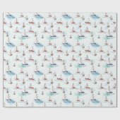 Serene Blue Red Sailing Boote auf Sea Pattern Geschenkpapier (Flach)