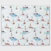 Serene Blue Red Sailing Boote auf Sea Pattern Geschenkpapier (Flach)