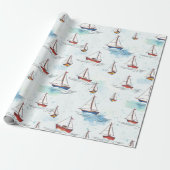 Serene Blue Red Sailing Boote auf Sea Pattern Geschenkpapier (Ungerollt)