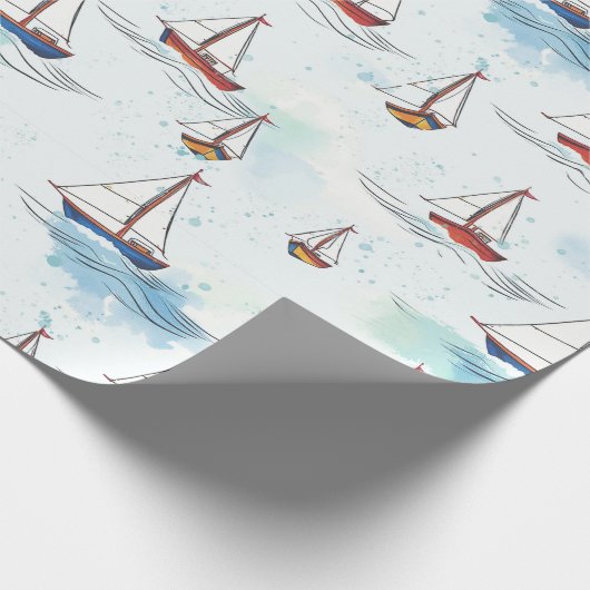 Serene Blue Red Sailing Boote auf Sea Pattern Geschenkpapier (Ecke)