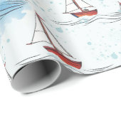Serene Blue Red Sailing Boote auf Sea Pattern Geschenkpapier (Rolleneckpunkt)
