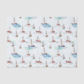 Serene Blue Red Sailing Boote auf Sea Pattern Seidenpapier (Vorderseite)