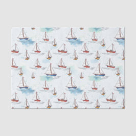 Serene Blue Red Sailing Boote auf Sea Pattern Seidenpapier