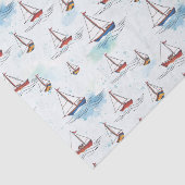 Serene Blue Red Sailing Boote auf Sea Pattern Seidenpapier (Ausschnitt)