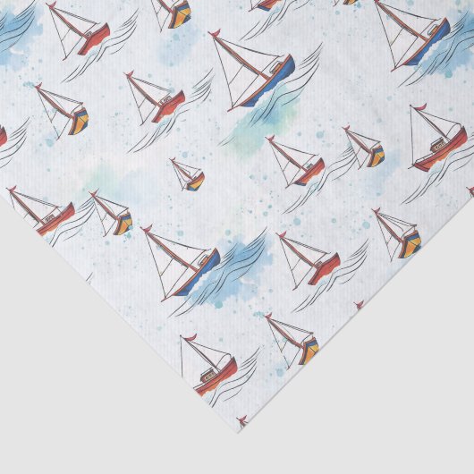 Serene Blue Red Sailing Boote auf Sea Pattern Seidenpapier (Ausschnitt)