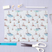 Serene Blue Red Sailing Boote auf Sea Pattern Seidenpapier (Handwerk)