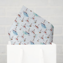 Serene Blue Red Sailing Boote auf Sea Pattern
