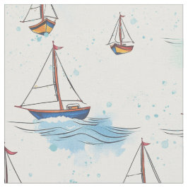Serene Blue Red Sailing Boote auf Sea Pattern Stoff