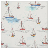 Serene Blue Red Sailing Boote auf Sea Pattern Stoff (Muster)