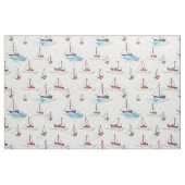 Serene Blue Red Sailing Boote auf Sea Pattern Stoff (Fat Quarter (45,7 x 55,9 cm))