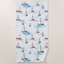 Serene Blue Red Sailing Boote auf Sea Pattern